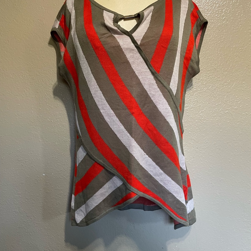 New York & Company Orange Gray, and White Striped Blouse perfect condition